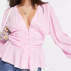 ASOS Long Sleeve Pink Cottagecore Coquette Top Shirt Blouse Corset Size 8